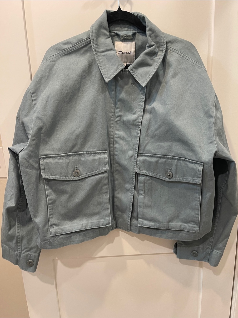 WOmen’s Madewell Cropped Utility Jacket in Dusty Blue-Green SZ XL